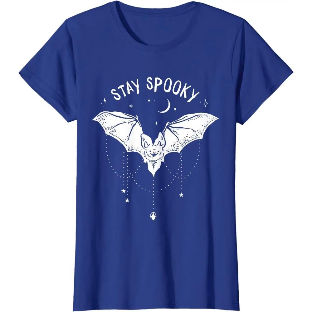 Stay Spooky Gothic Vampir Fledermaus Halloween T-Shirt für Männer Frauen Kurz Lässig Täglich Vier Jahreszeiten T-Shirts Männer Kleidung T-Shirt