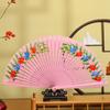 Women Vintage Spanish Folding Fan Double-Side Flower Painting Gypsy Wooden Hand Fan for Dance Festival Decoration