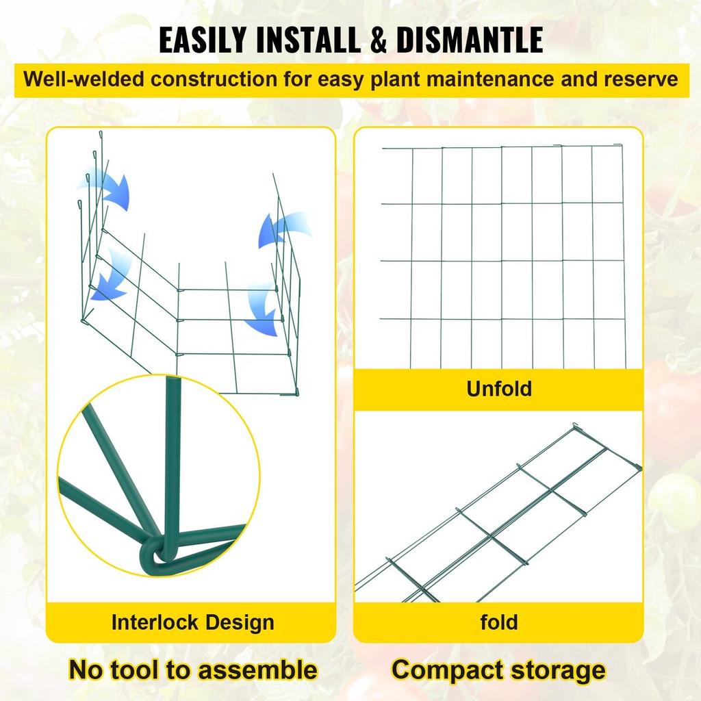 Tomato Cages, 14.6" X 14.6" X 39.4", 6 Packs Square Plant Support Cages, Green PVC-Coated Steel Tomato Towers for Climbing Vegetables, Plants,
