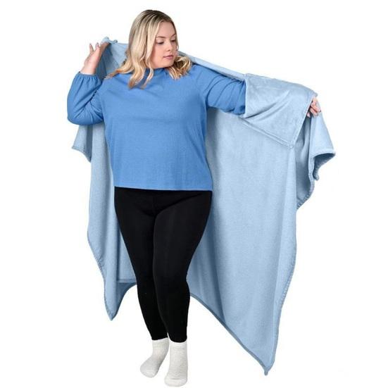 Flannel Wearable Blanket Poncho Soft Blanket Cape with Arm Pockets Warm Cozy Blanket Wrap for Adults Home Office Travel Comfort