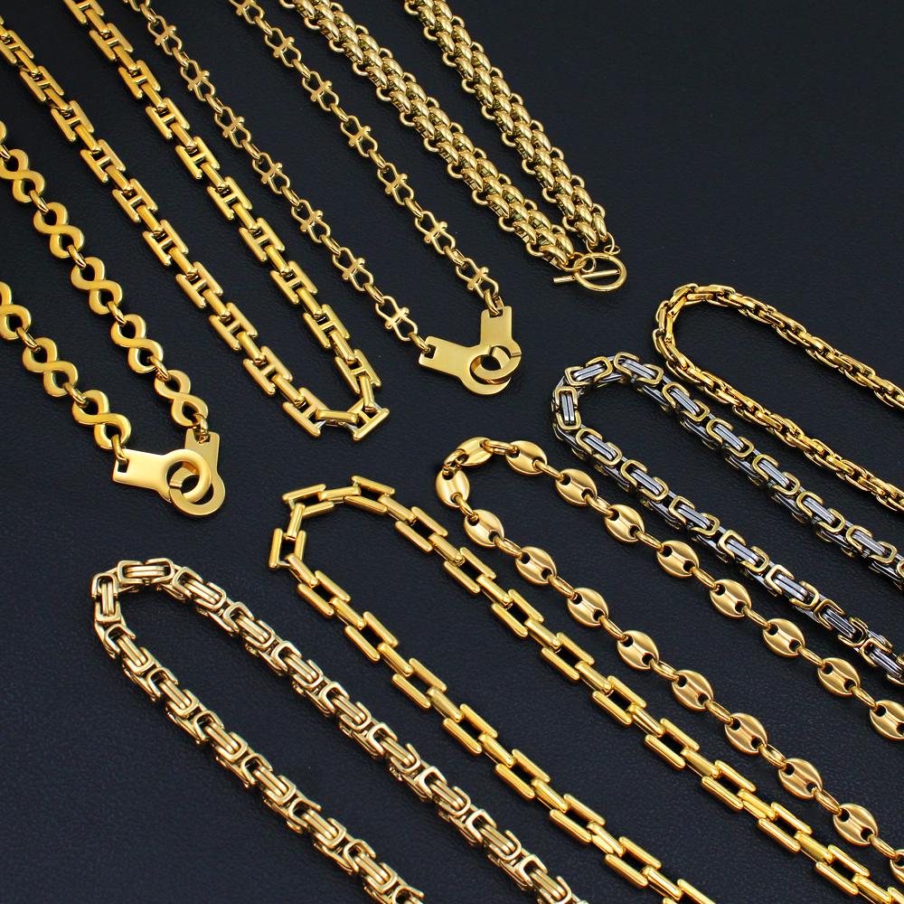 USENSET Men's Stainless Steel Chains Necklace Gold Color Handmade 18k Gold Plated Chains Individuality Zircon Gifts