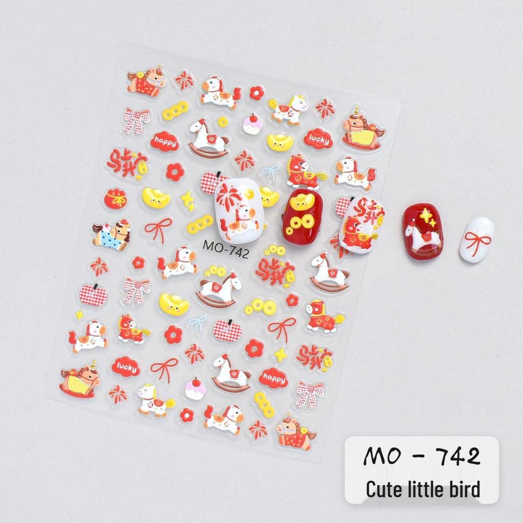2026 New Year Red Horse Nail Art Stickers for Kids - Trendy DIY Decorative Wealth-Attracting Design