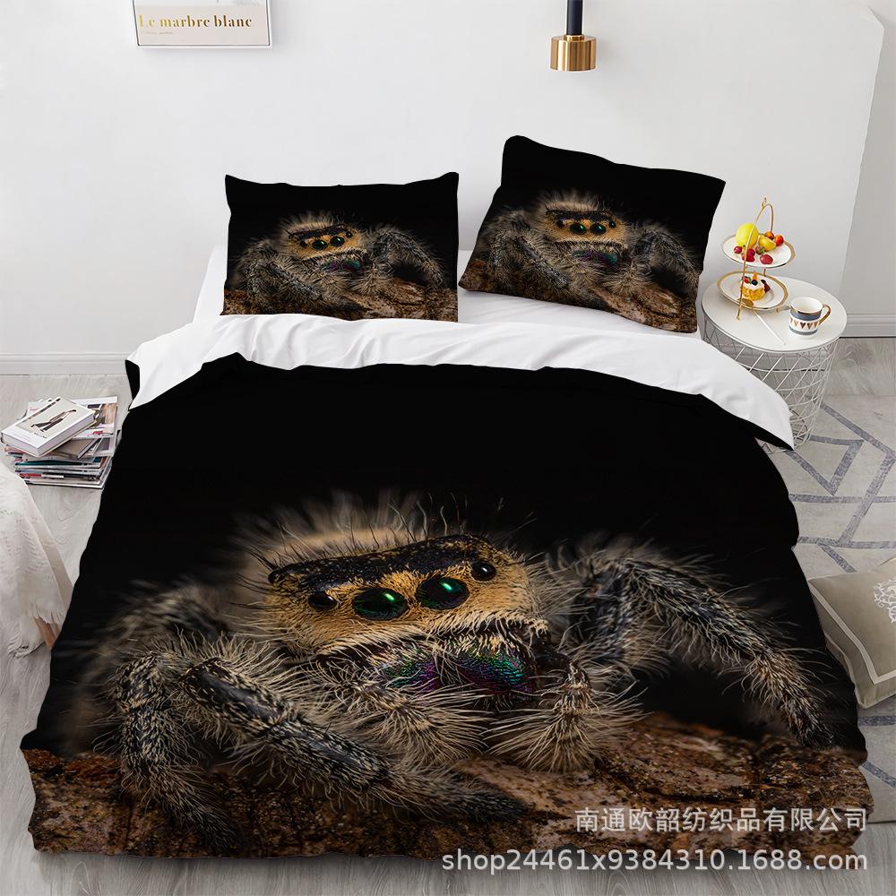 Spider Quilt Set Three-Piece Polyester 90G Abraded 3D Digital Four-Piece Bedding Set