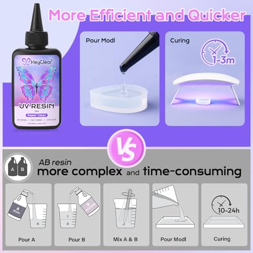 HeyClear 500g UV Resin Liquid - Super Clear, Low Odor, Hard, Fast Curing Resin, Ideal for DIY Beginners, Coating, Handicrafts, and Jewelry Making Such