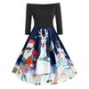 Christmas Women Off Shoulder Print Vintage Evening Party Dress Flare Dress