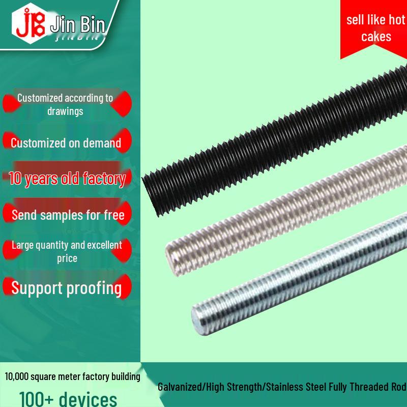High-Strength Black Galvanized 304 Stainless Steel Fully Threaded Rod, 1 Meter Fully Threaded