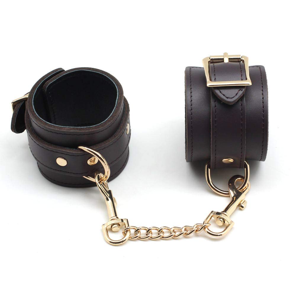 Liebe Seele SM Restraints Genuine Day High-end Collar, Handcuffs, Set, Leather, Cosplay, Valentine's (Brown)