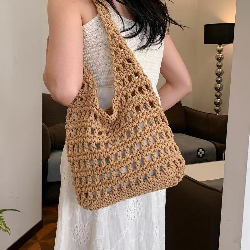 Fashion Crochet Straw Bag for Women Raffia Woven Tote Handbag New Hollow Clutch Beach Bag for Vacation Casual Totes 2025
