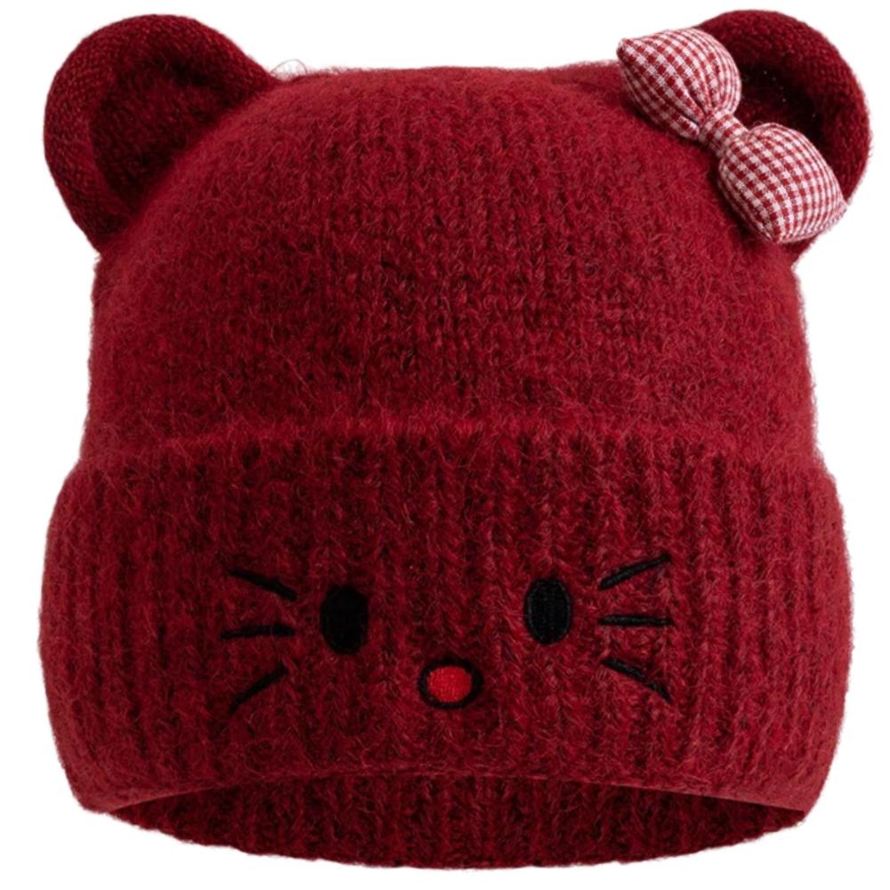 Hot Sale Women Loose Soft Beanie Hat Lovely Cute Cat Ear Bow Design Winter Knitted Hats For Female Streetwear Winter Hat