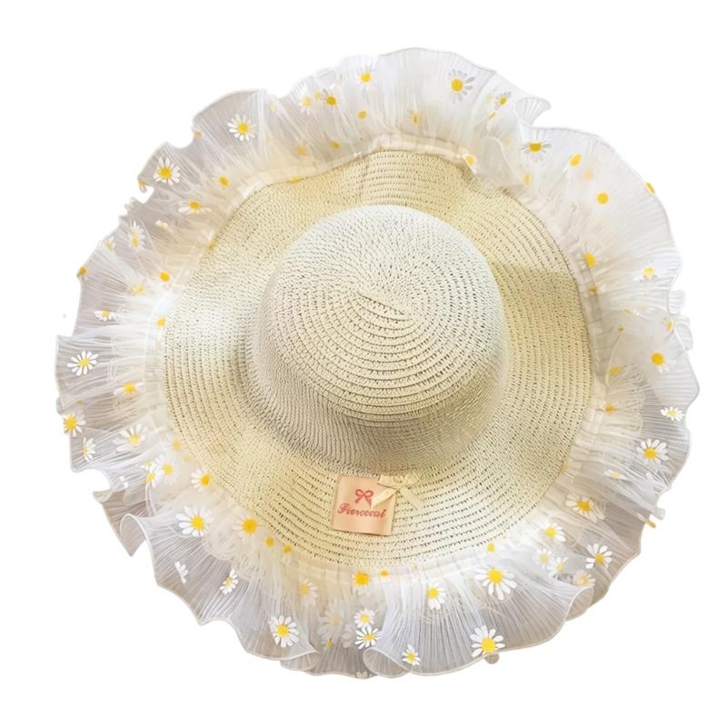 Flower Decorated Sun Hat Outdoor Hat For Ladies Summer Outfit Accessory