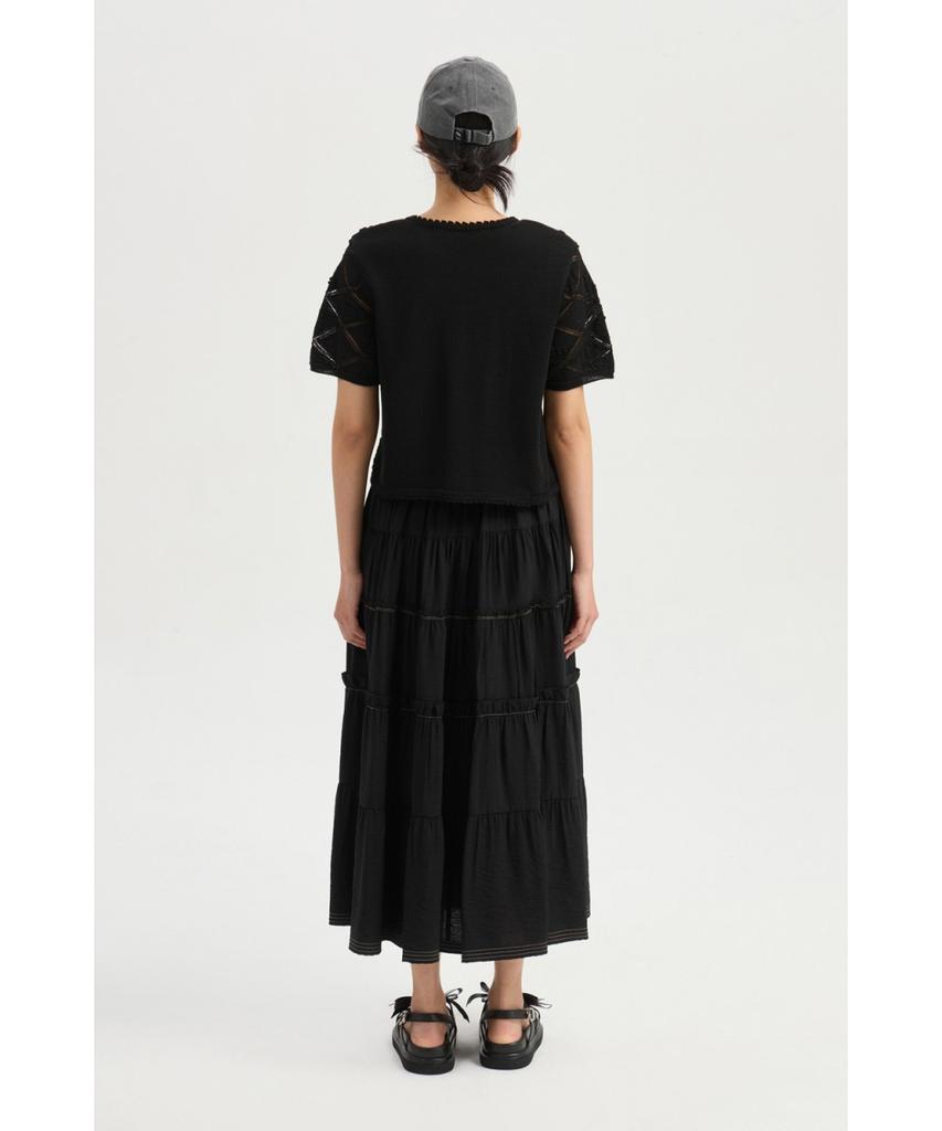 LUCKY CHOUETTE Shirring Back Banding Long Skirt (Black) Lfkax25560Bkx