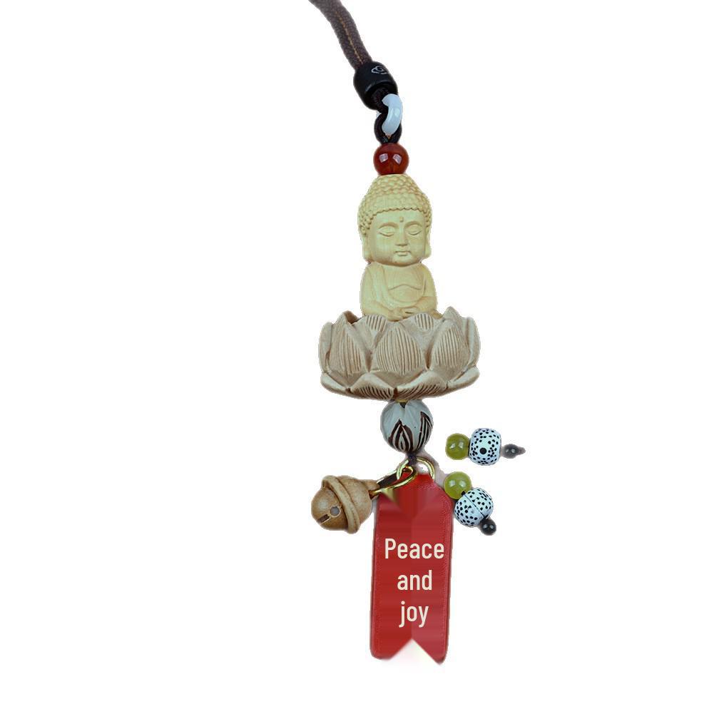 Boxwood Peach Wood Rearview Mirror Ornament: Bodhi Pendant for Peace and Joy
