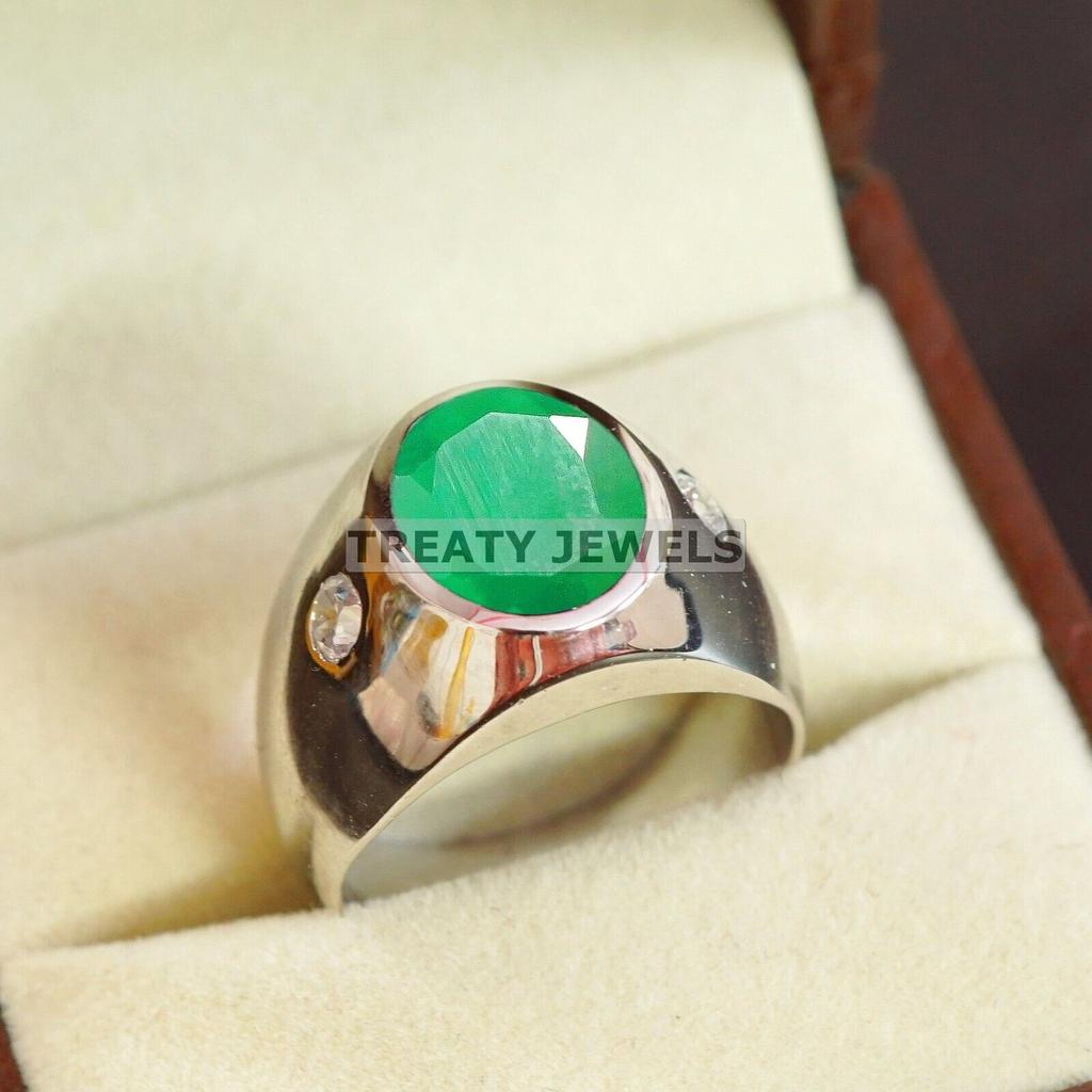 Emerald Oval Cut Gemstone With 925 Sterling Silver Ring For Men's #B5 JL375671230973