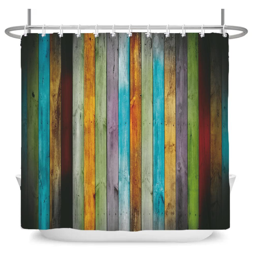 Rustic Shower Curtain, Vintage Vertical Wood Planks Distressed Rustic Hardwood Design,Fabric Bathroom Curtain Decor with Hooks