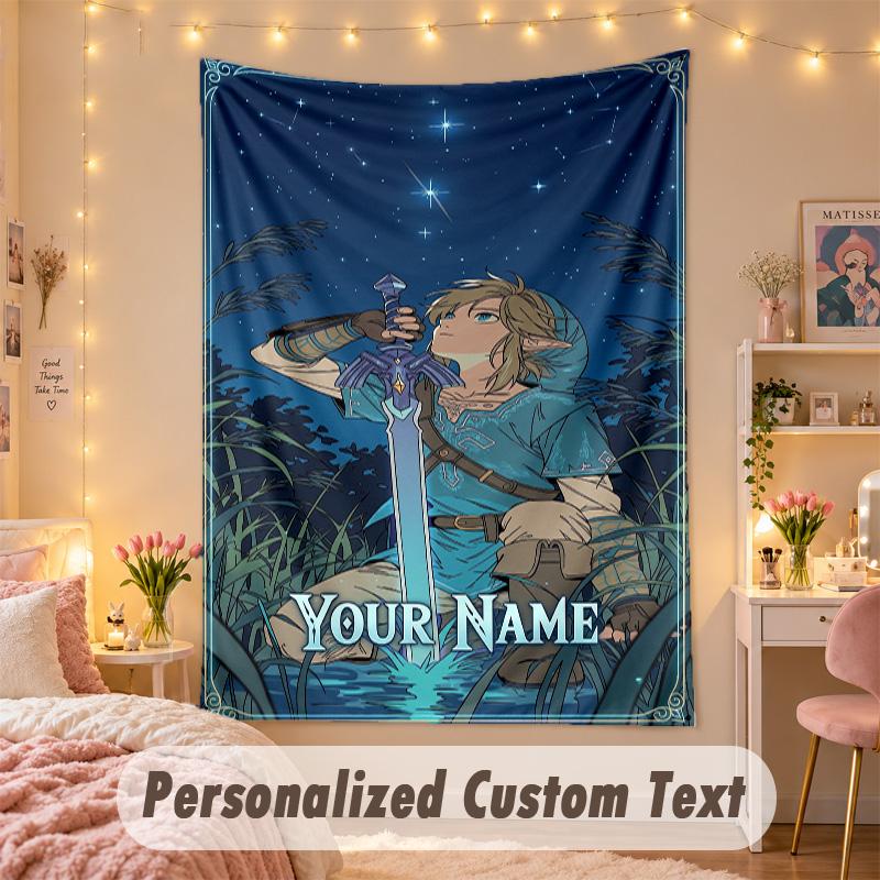 Custom Personalized Tapestry,Zelda Print Custom Name Text Wall Art Hanging for Bedroom