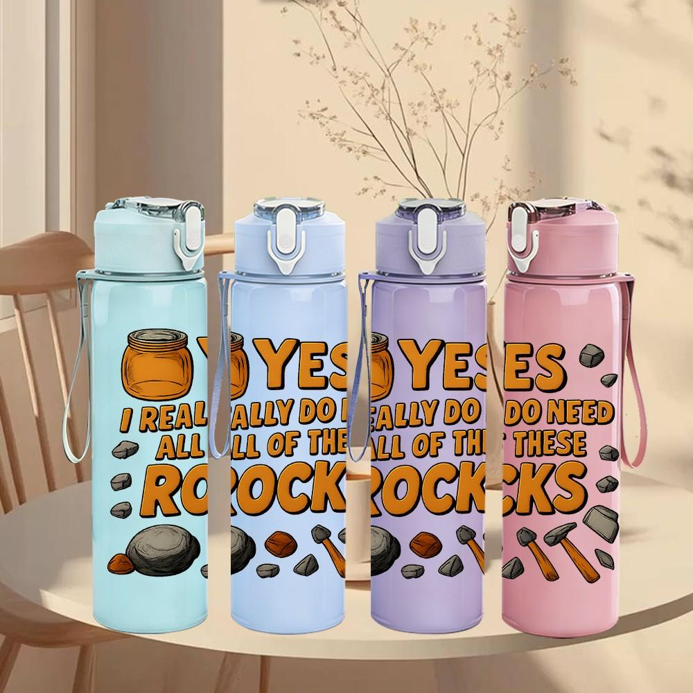 1PC Bee Honey Rock Funny Quote Text 750ml Color Plastic Sports Water Bottle Leakproof Flip Straw Lid Suitable for Sports Office Home Use