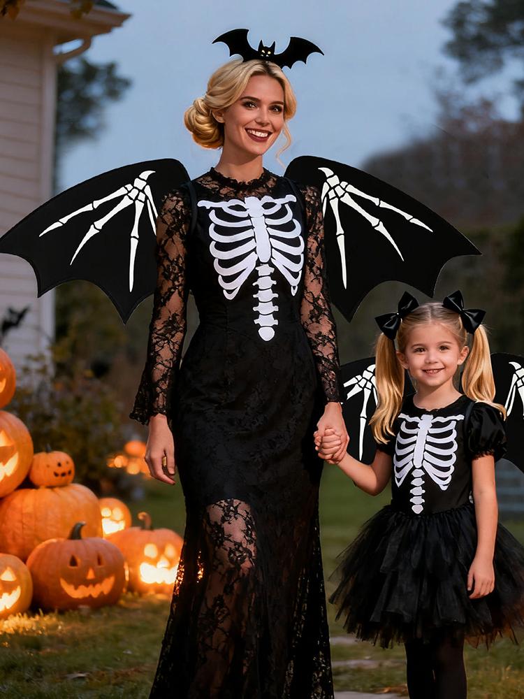 Fladdermusvingar Halloween Icke-vävda Festtillbehör Skelettmönster Vampyrfestpresenter för Karnevaler Maskerader Julteater