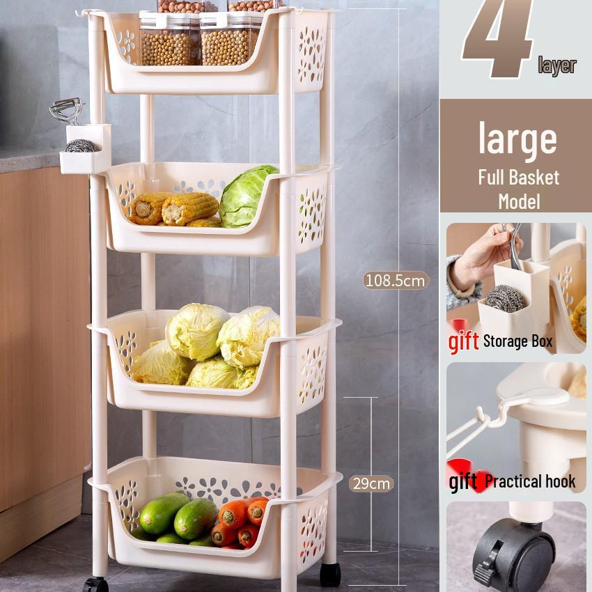 Multi-layer Kitchen Rack: Versatile Vegetable Basket, Floor Cabinet, and Snack Cart