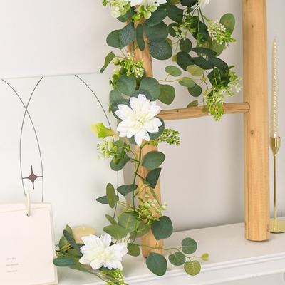 Artificial Eucalyptus Garland with Flowers Faux Floral Greenery Garland for Wedding Table Centerpiece Party Ceremony