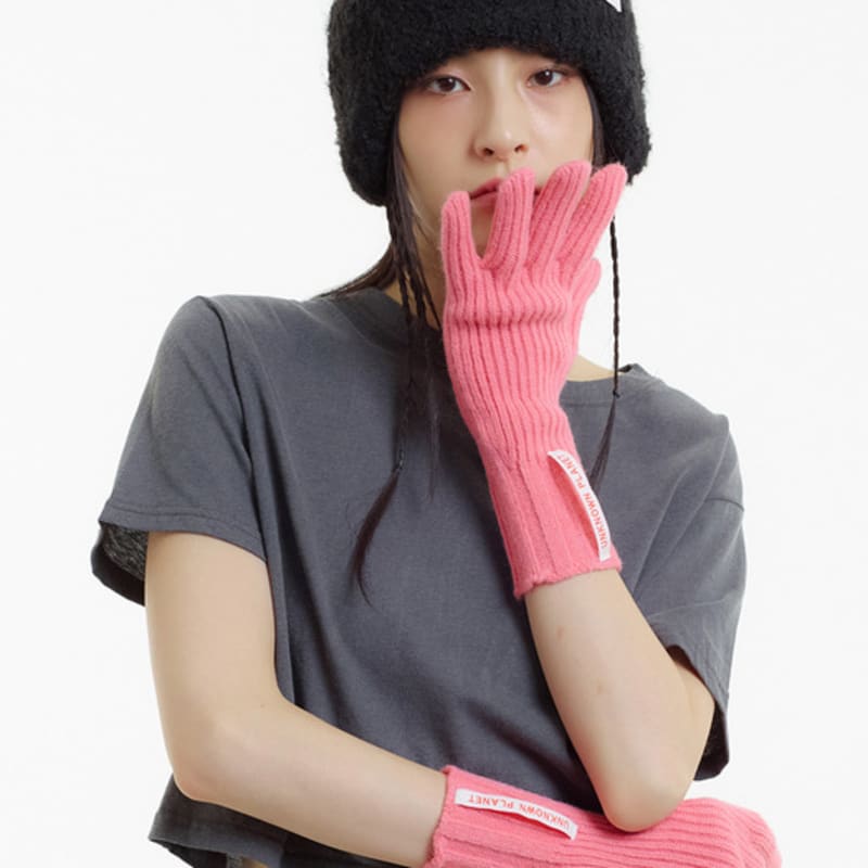 UNKNOWN PLANET Finger Hole Knit Gloves Pink_FINGER HOLE KNIT GLOVES PINK