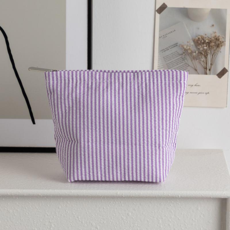 Compact Travel Makeup Bags for Women Vertical Striped Portable Cosmetic Storage