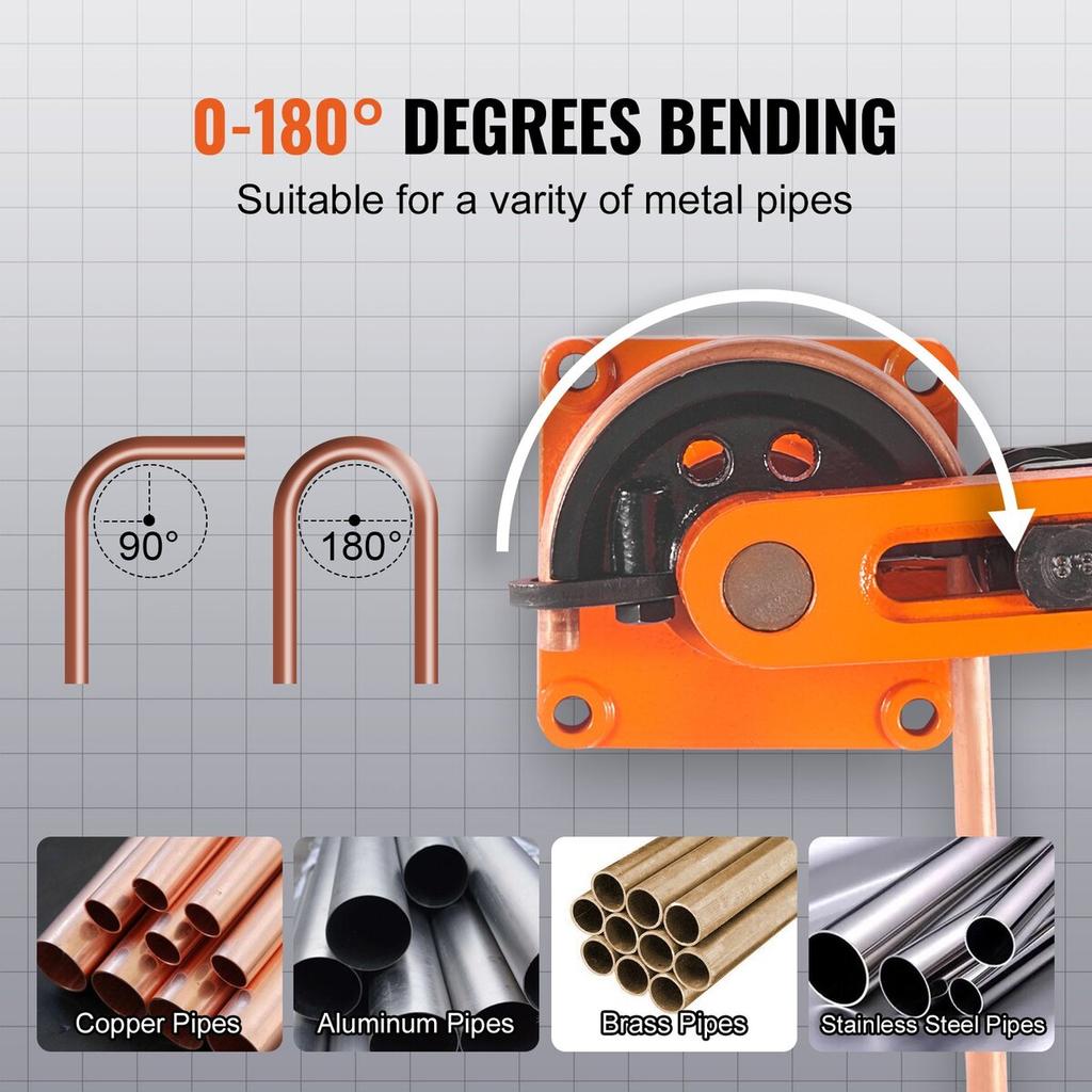Pipe Tube Bender, 3/8" to 1" OD Manual Pipe Tube Bender with 7 Bending Dies, 180° Copper Aluminum Pipes Bending Tools for HVAC Air Conditioning
