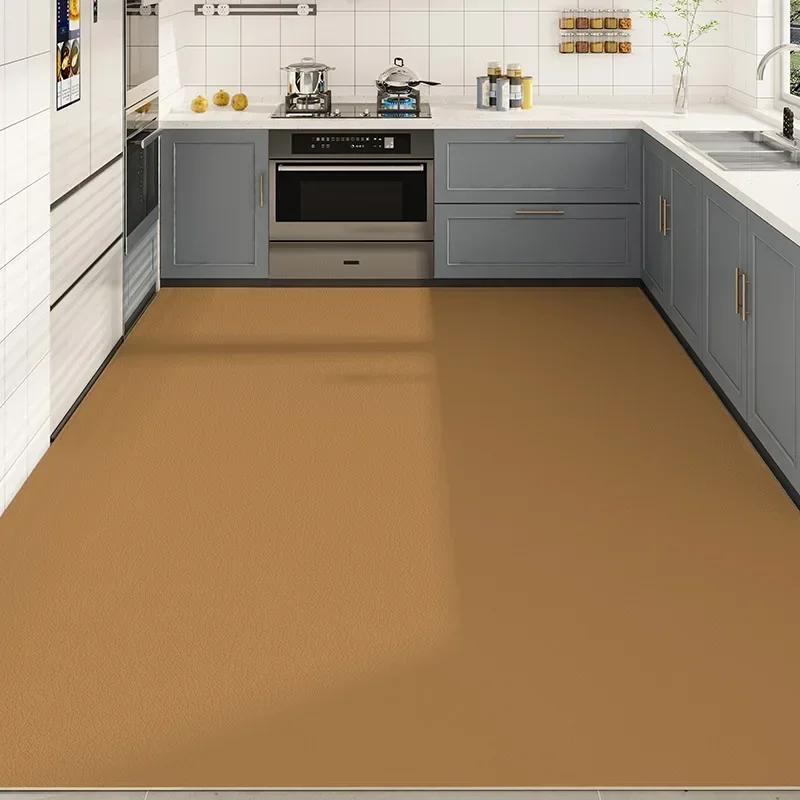 Solid Minimalist Kitchen Floor Mat PVC Anti-slip Waterproof Oil-proof Dirt-resistant Rug Strip Leather Mats for Home
