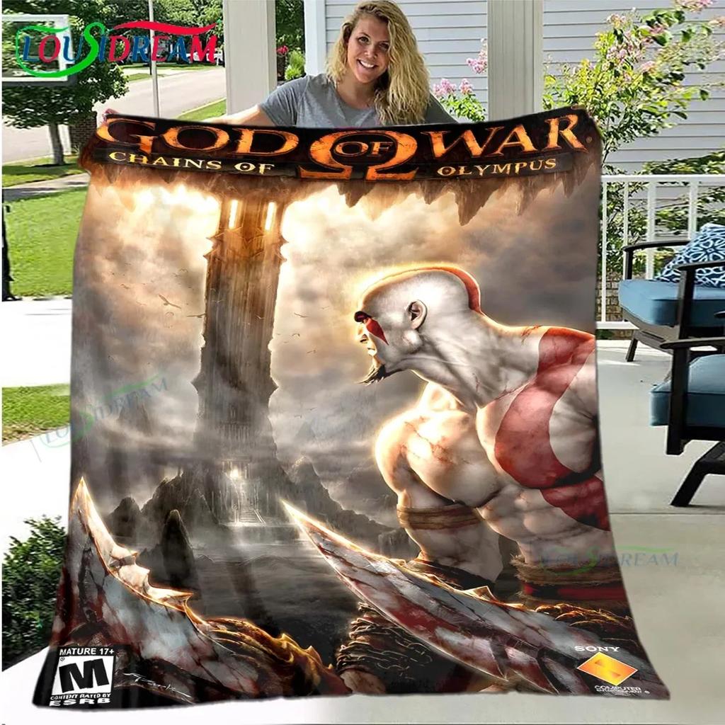 3D Game God of War Pattern Blanket Star Art Flannel Thin Blanket Portable Home Travel Office Lunch Break Blanket Birthday Gift