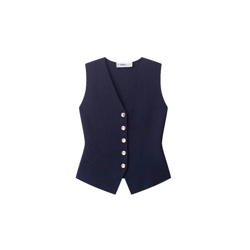 

Women Solid Knitted Vest V-Neck Sleeveless Waistcoat Female Chic Casual Lady Tank Top L темно-синього кольору