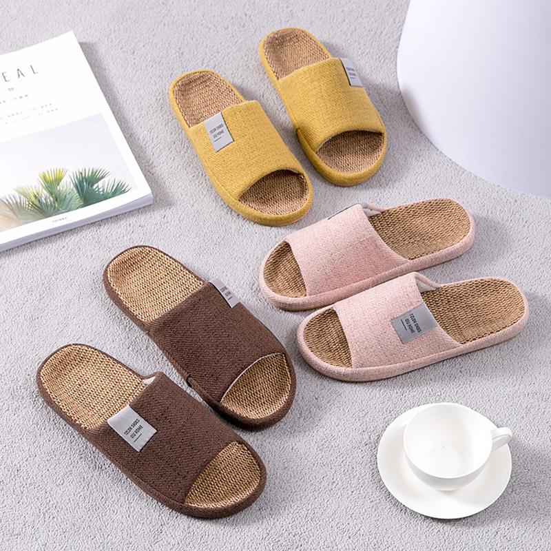 Fashion Breathable Flax Slippers Women Men Indoor Mute Slipper Anti-slip Lovers House Floor Shoes Soft  Ladies Summer Home Slides