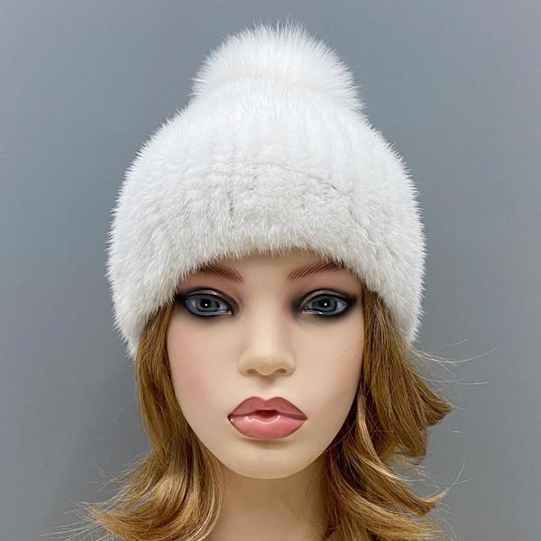 

Женская зимняя меховая шапка с помпоном, шапки бини из натурального меха лисы и норки, вязаный головной убор, женские теплые стильные эластичные шапки белый