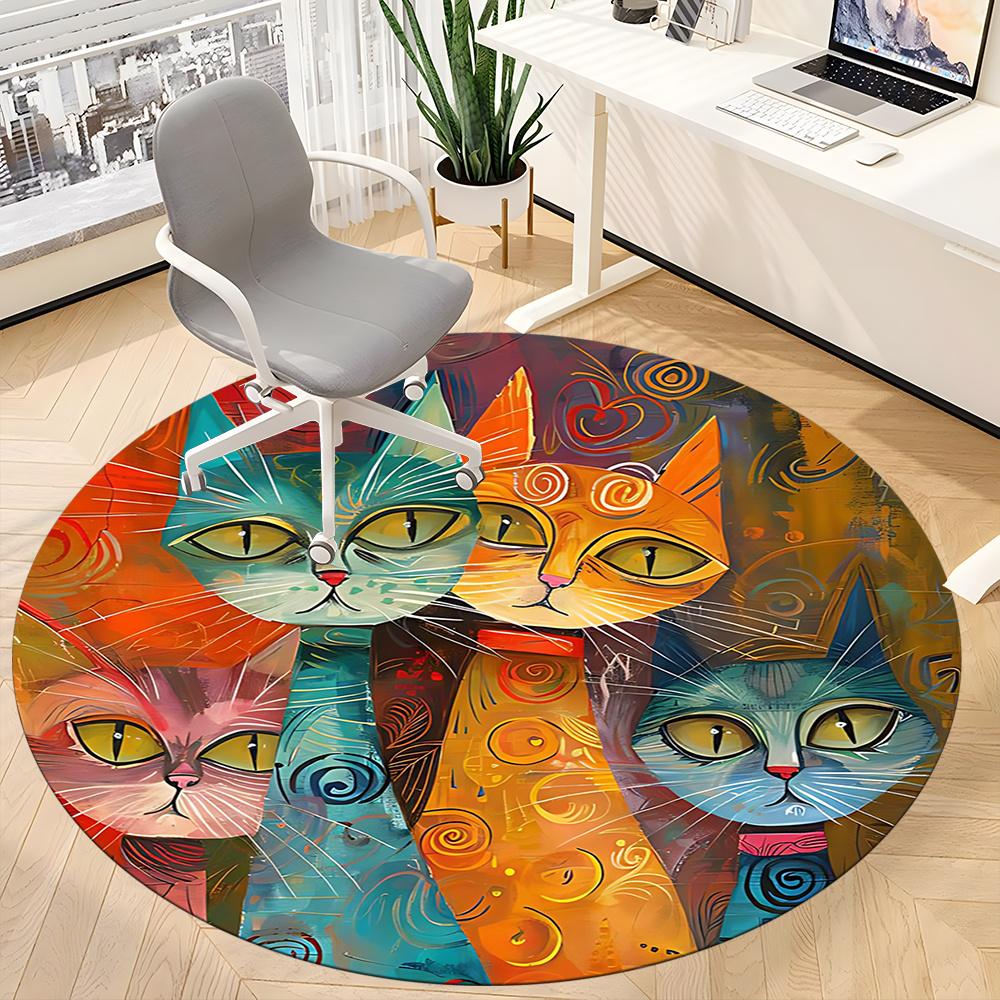 1pc Cat Artwork Office Round Area Rug, Indoor Mat Suitable ForOffice, Under Office Chairs Bedroom Living Room Home Decor, Room Decot010
