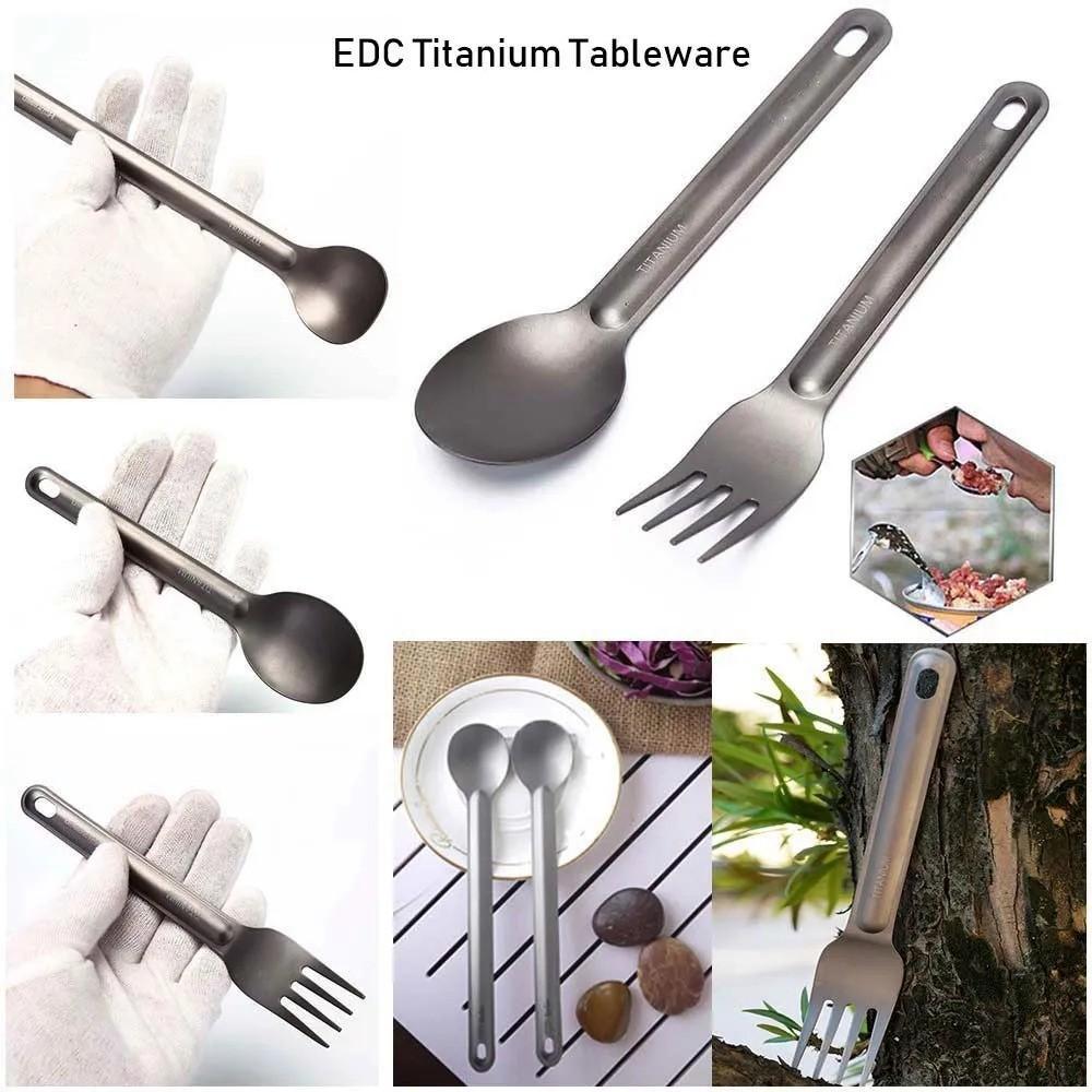 Outdoor Titanium Tableware Titanium Fork Spoon Camping Long Handle Extended Portable Spoon
