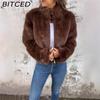 BITCED Women's Fall/Winter Imitation Fur High-Neck Zipper Casual Top Jacket