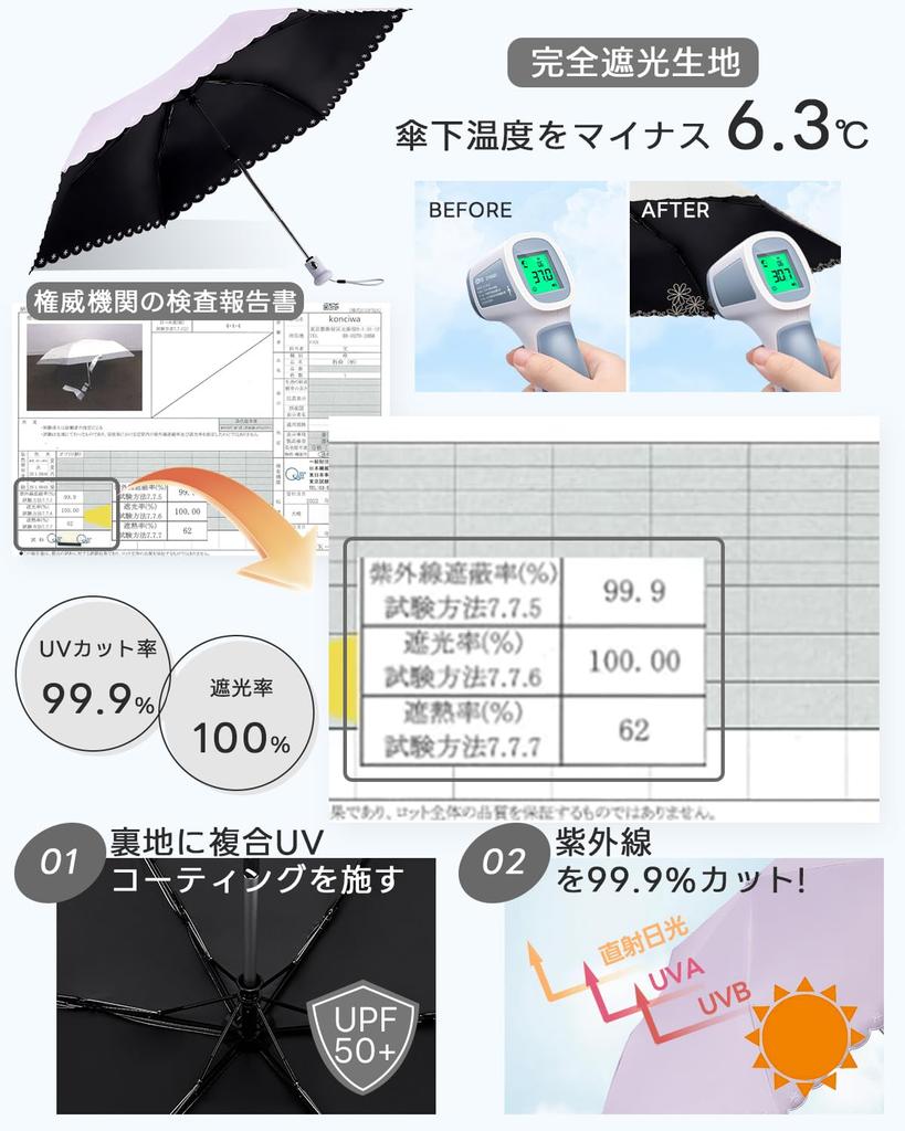 Konciwa Parasol pliable brodé anti-UV entièrement chauffant et pliable pour les coups de chaleur, idéal pour les journées ensoleillées et pluvieuses, double usage