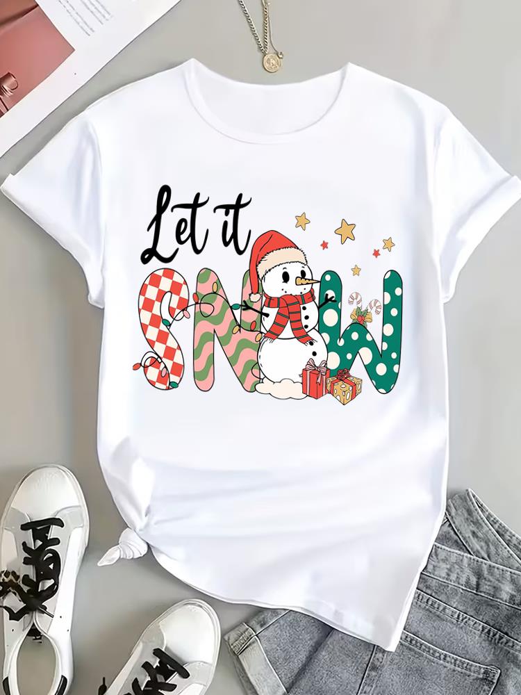 (Asian Size) faith printing trend Christmas Clothing T Shirt Tee Top Festival New Year Women Fashion Print Female Woman Short Sleeve Graphic T-shirts