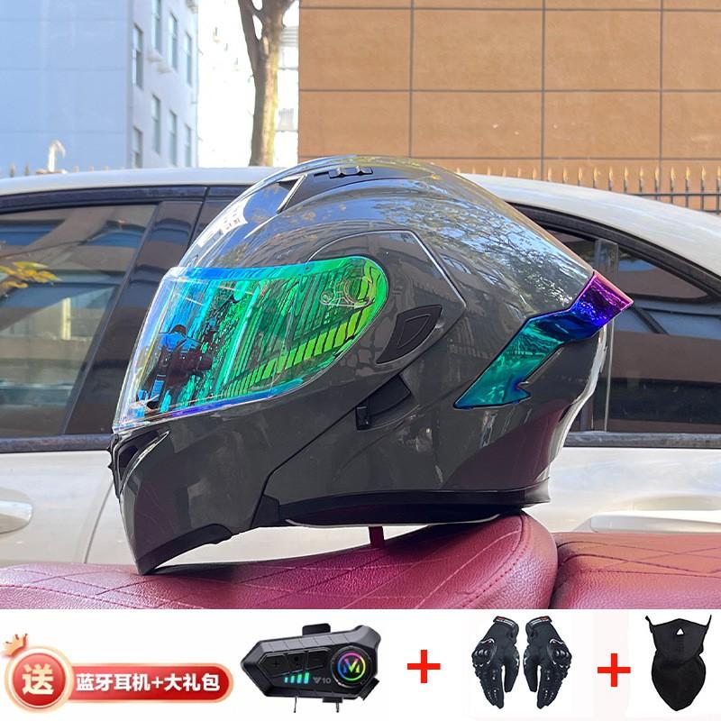 Full Face Motorcycle Helmet With Dual Visor Winter Warm Lining Bluetooth Slot Scooter Riders Men Women All Season