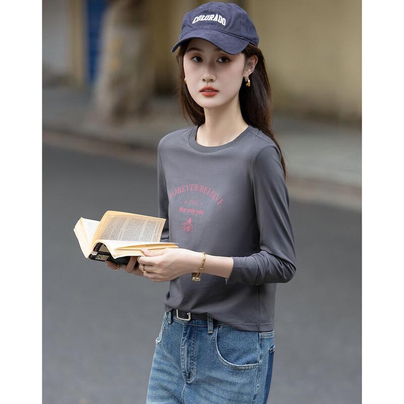 Demana Women's Autumn Letter Print Cotton Blend T-shirt