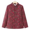 Blumenmuster-Winterbaumwolljacke für ältere Damen mit Plüschfutter