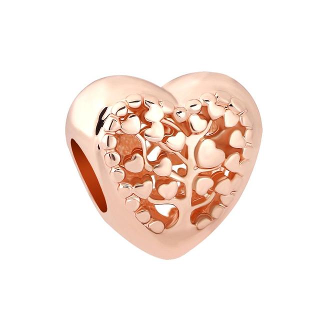 Authentic Original 925 Sterling Silver Forever Family Tree Heart Charm Bead Rose Gold Fit Fasion Bracelets Women Diy Jewelry