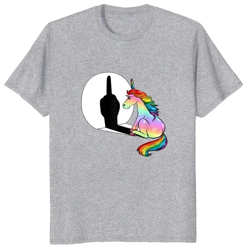 Fashion Unicorn Middle Finger Fxk T Shirt Women Mens T-Shirt Summer Cotton Streetwear Tshirts Anime Clothes Four Seasons