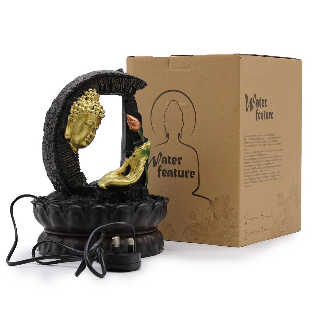 Tabletop Fountain 30cm Golden Buddha Lotus