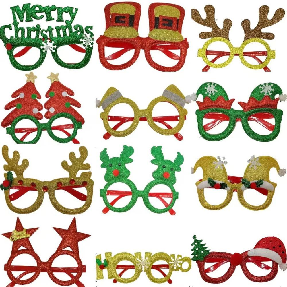 12pcs Christmas Glasses Santa Claus Xmas Tree Elk Paper Glasses Frame Photo Prop Christmas Decorations Navidad Kid Gifts