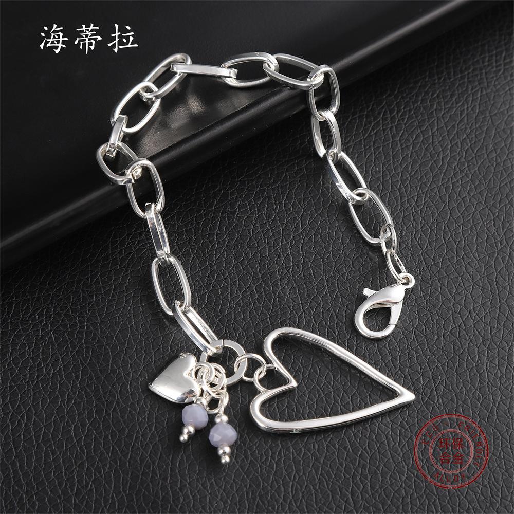 New hollow love thick chain bracelet, fashionable and fresh couple versatile heart-shaped punk pendant bracelet