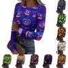 Women's Casual Long Sleeve Ribbed Knit Top Halloween Print Crew Neck Slim Fit Stretchy Pullover Shirt for Fall and Winter