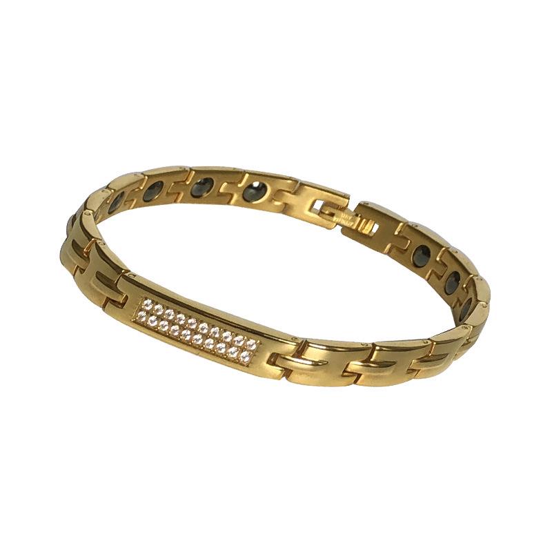 Korean Style Rose Gold Rhinestone Couple Bracelet with Curved Stainless Steel Piece 18K