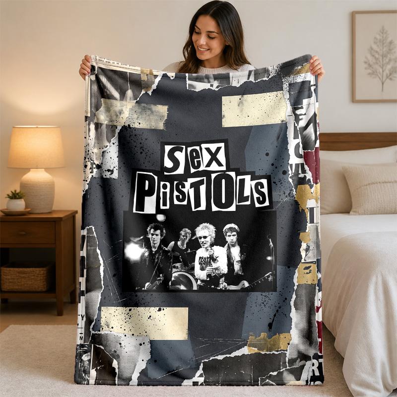 Sex Pistols Print Flannel Blanket Cozy Lightweight Plush Throw Blanket For Bed Sofa Household Use