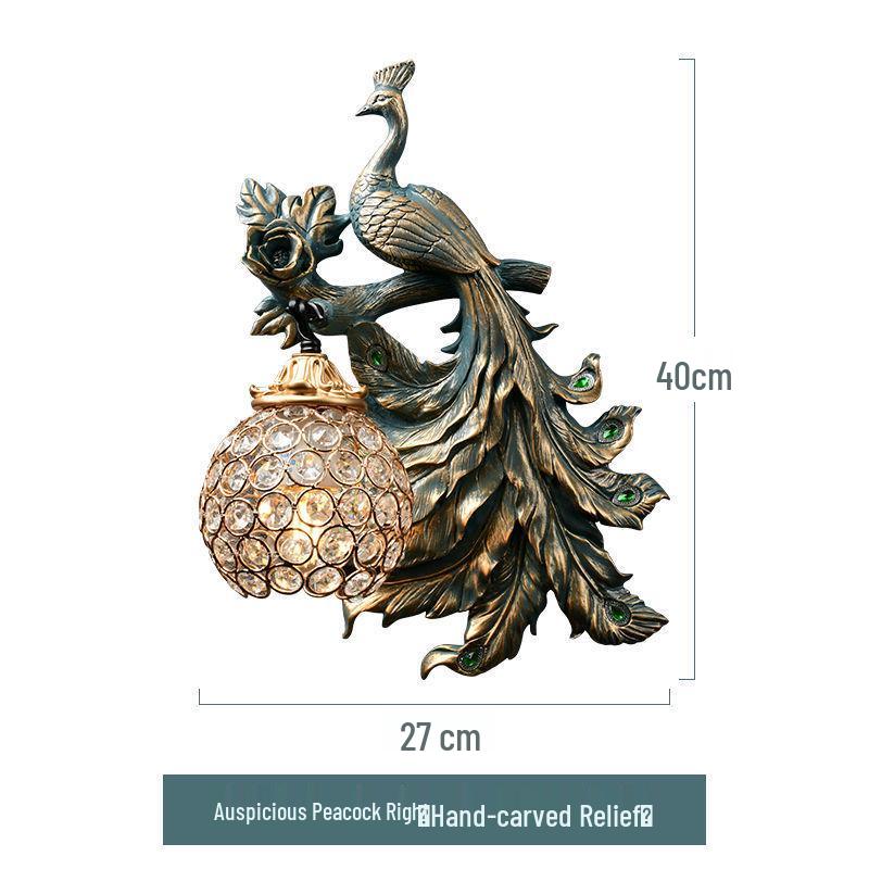 Retro European-Style Peacock Wall Lamp for Living Room or Bedroom Decor