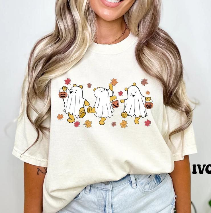 Halloween Pooh Bear Shirt, Retro Pooh Ghost Halloween Shirt, Funny Halloween, Fa Unisex T-Shirt S