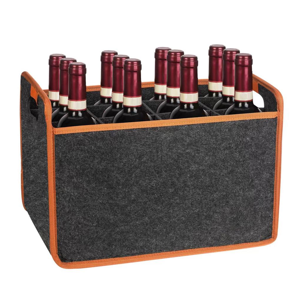 12-Bottle Felt Wine Carrier Storage Box With Divider Liquor Comfort Handle Bottle Tote Portable Wine Bottle Camping Travel Bag